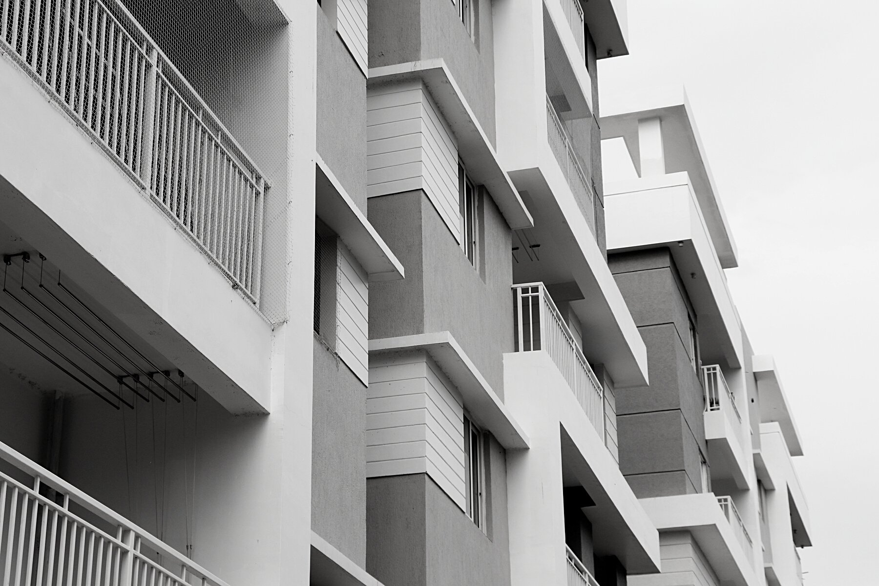 White Concrete Balconies in Apartment Buildings